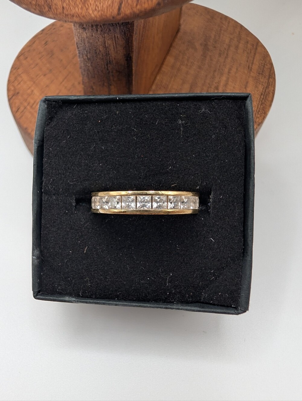 ​Diamonique Channel Set Princess Cut Eternity Band Gold Over Sterling Silver 8